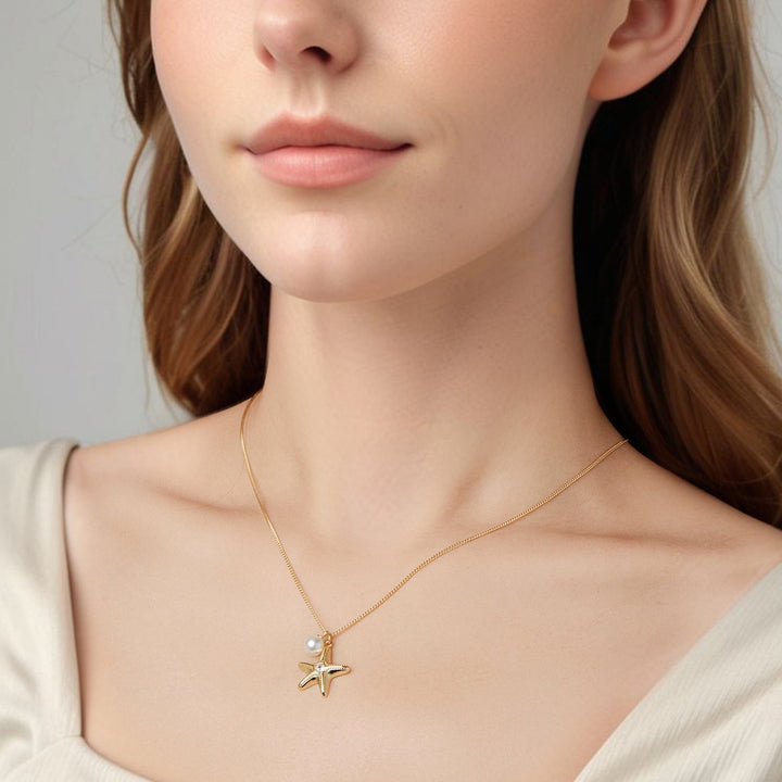 925 Sterling Silver Necklace with Gold Plating, 40+5cm, Featuring Synthetic Pearl &amp; CZ for Women