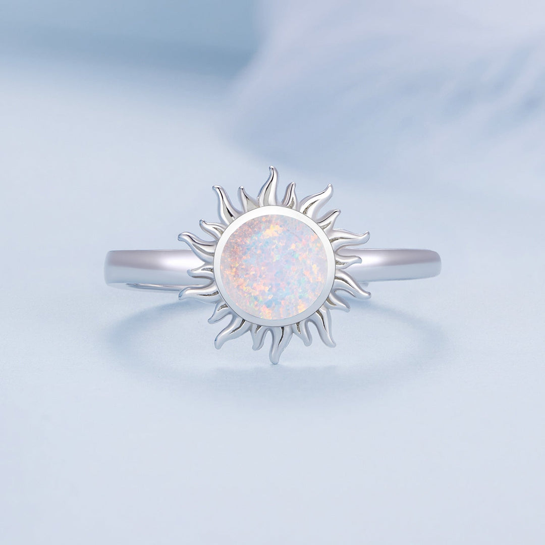 925 Sterling Silver Translucent Opal Platinum Plated Ring
