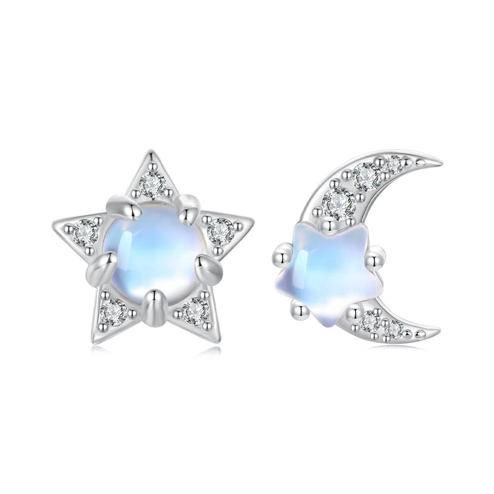 925 Sterling Silver White Gold Plated Moonstone &amp; CZ Earrings