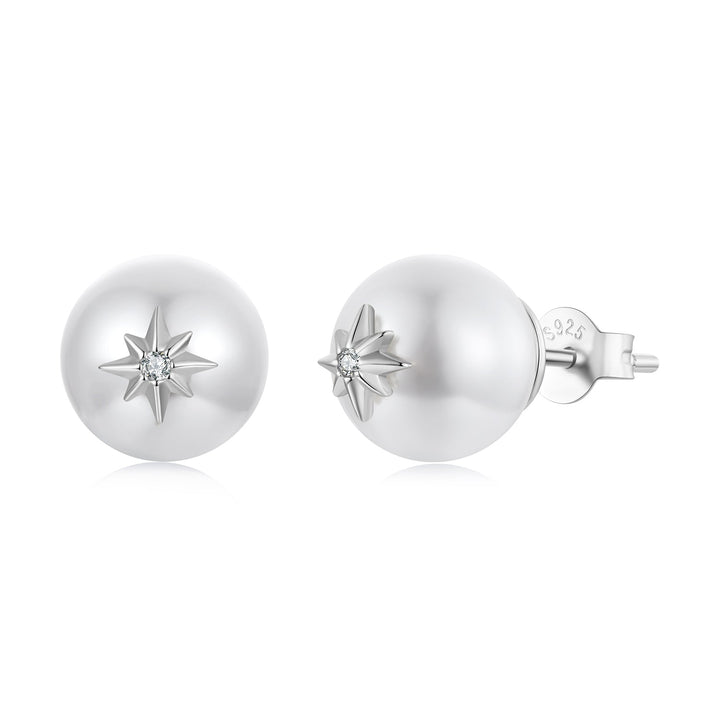 925 Sterling Silver Earrings with CZ and Synthetic Pearl for Women