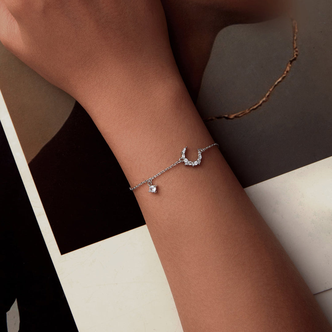 925 Sterling Silver CZ Bracelet with White Gold Plating, 150mm Length for Women