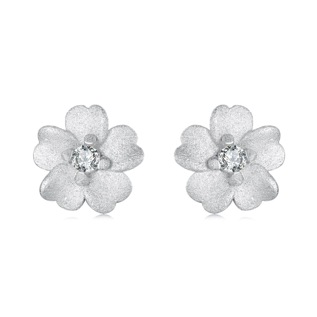 925 Sterling Silver Earrings with Pavé Setting CZ and White Gold Plating, 0.8cm for Women