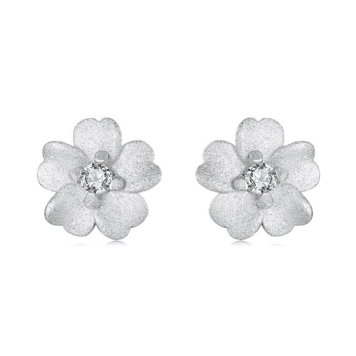925 Sterling Silver Earrings with Pavé Setting CZ and White Gold Plating, 0.8cm for Women