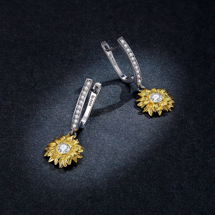 S925 Sterling Silver Plated Gold Pavé Setting CZ Earrings