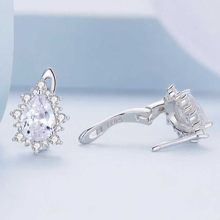 925 Sterling Silver Platinum Plated CZ Pavé Setting Earrings