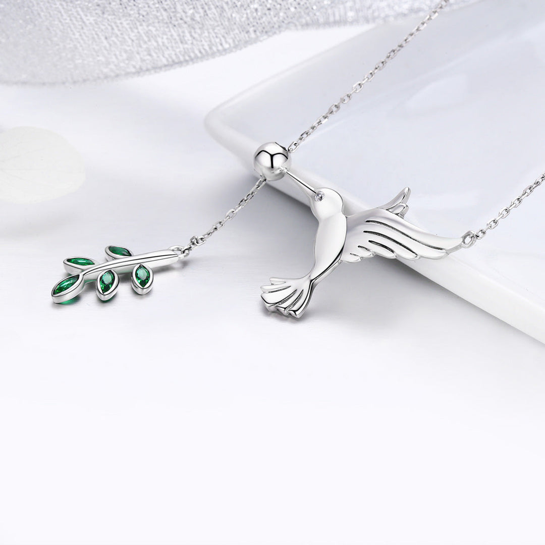 925 Sterling Silver Necklace with Bird and Leaves Design for Women
