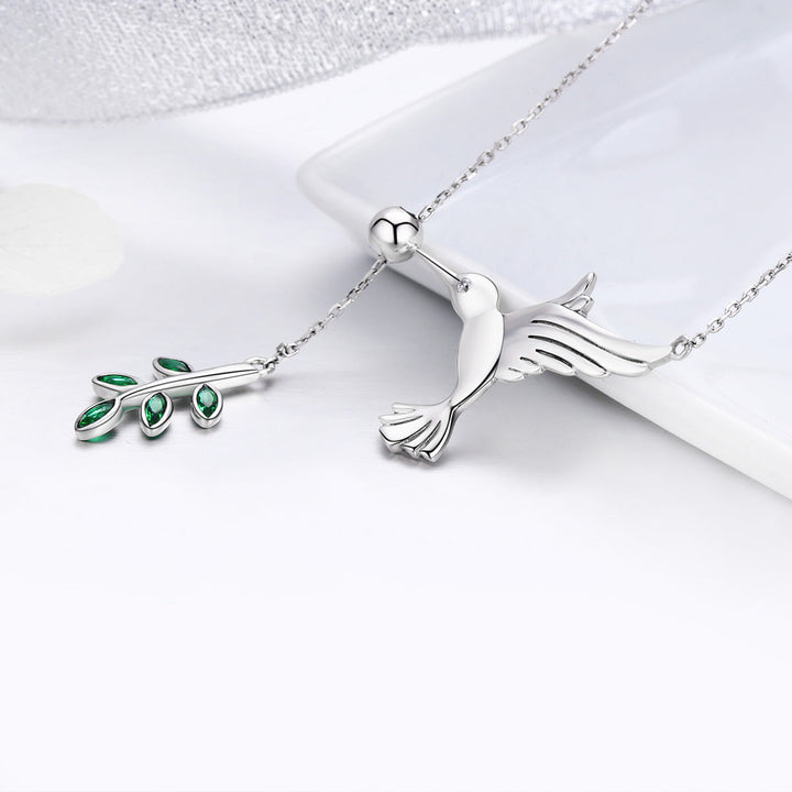 925 Sterling Silver Necklace with Bird and Leaves Design for Women