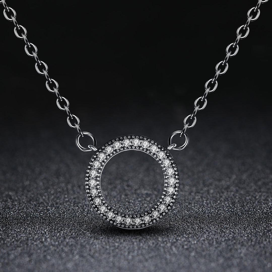 925 Sterling Silver Necklace with Pavé Set CZ, 45cm Length, Pendant 1.2cm, For Women
