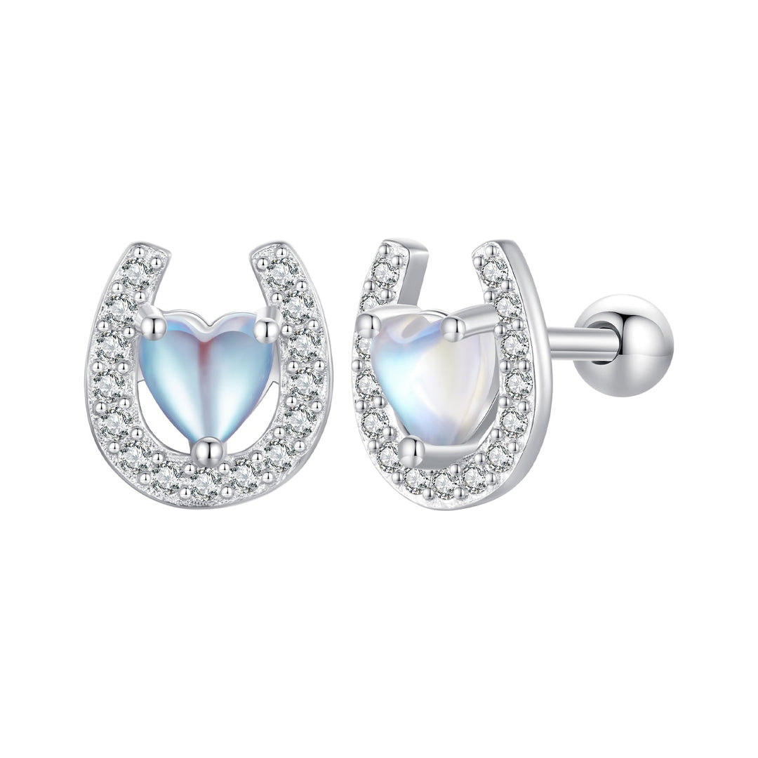 925 Sterling Silver Pavé Setting Moonstone Earrings with CZ and Platinum Plating