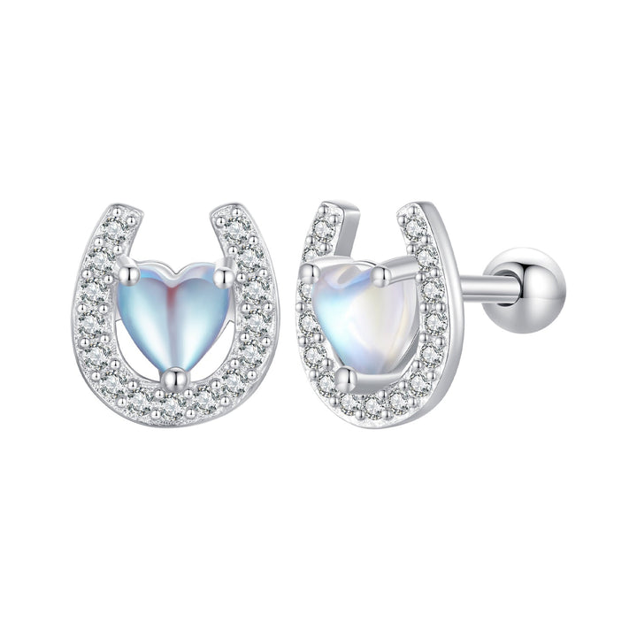 925 Sterling Silver Pavé Setting Moonstone Earrings with CZ and Platinum Plating