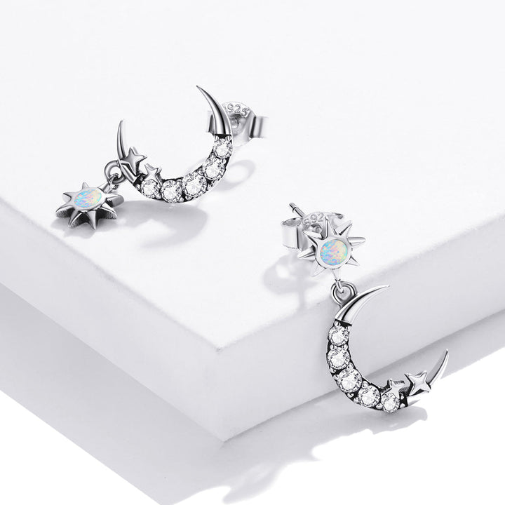 925 Sterling Silver Earrings with Translucent Opal and CZ in Oxidized Finish