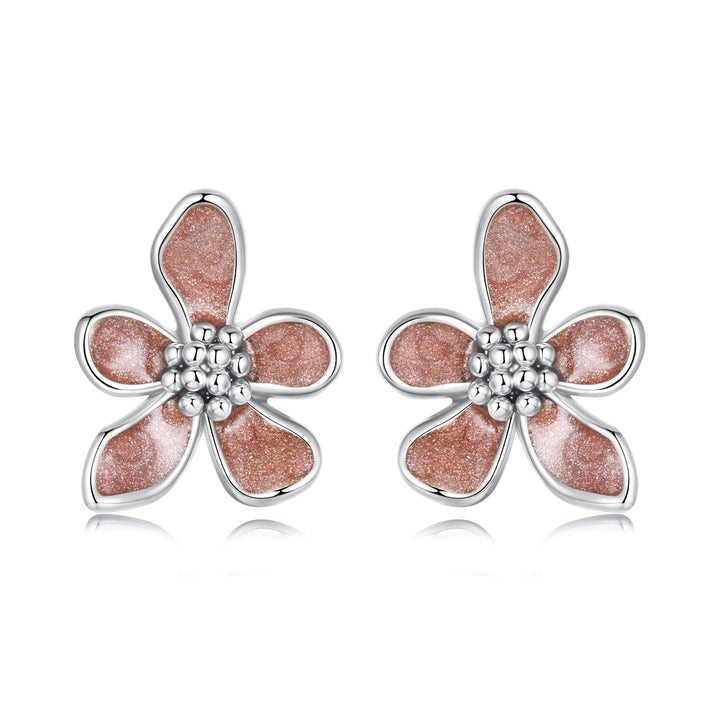 925 Sterling Silver White Gold Plated Enamel Earrings 0.9*1.0cm for Women