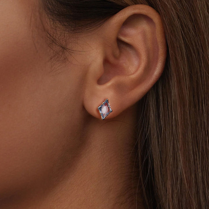 925 Sterling Silver Earrings with Transparent Glass and White Gold Plating