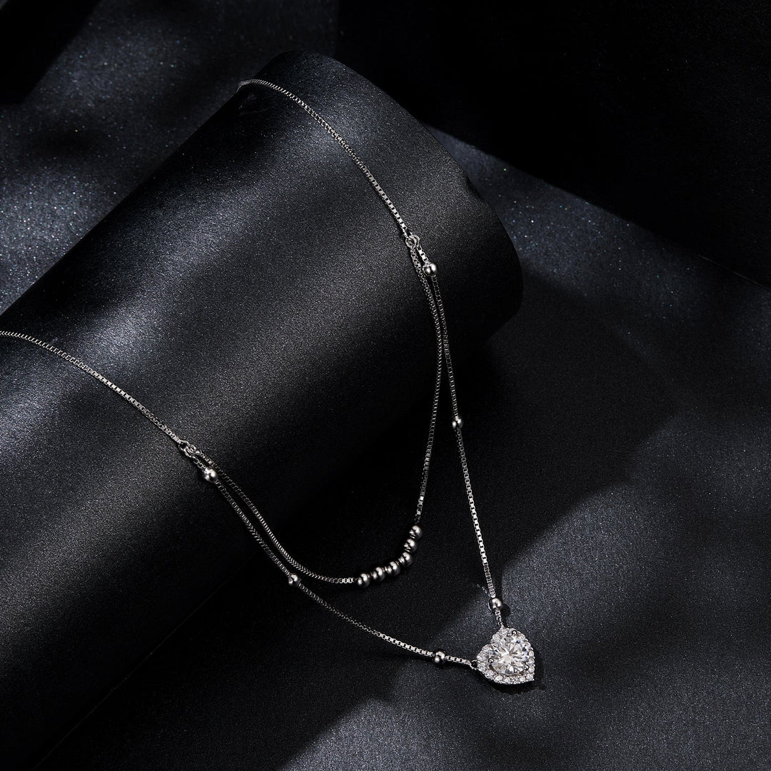 925 Sterling Silver 6.5mm Moissanite Necklace with Pavé Setting for Women