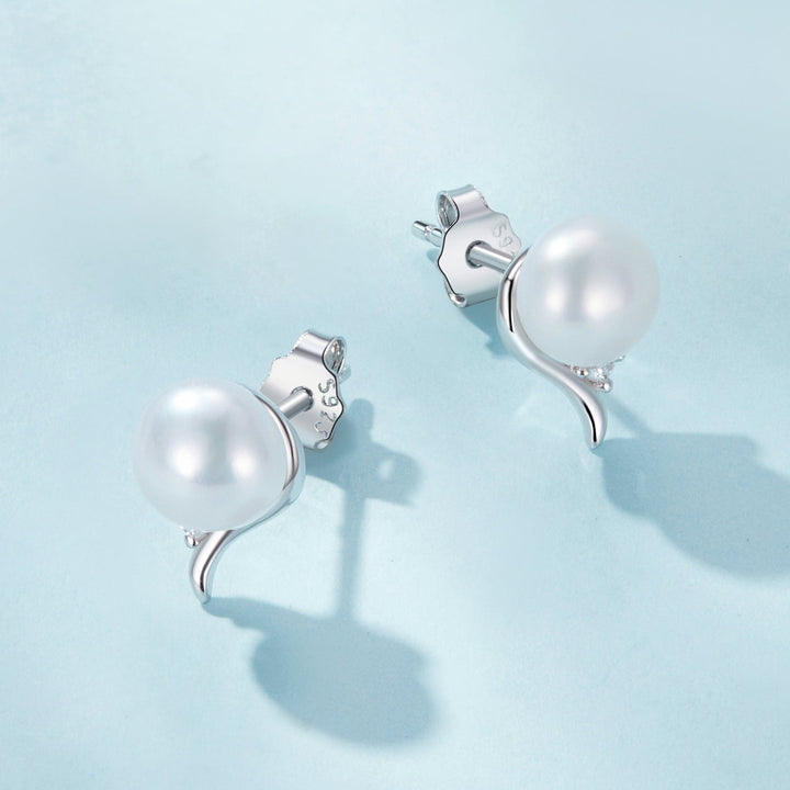 925 Sterling Silver Pavé Setting CZ &amp; Natural Fresh Water Earrings for Women - 10*7mm