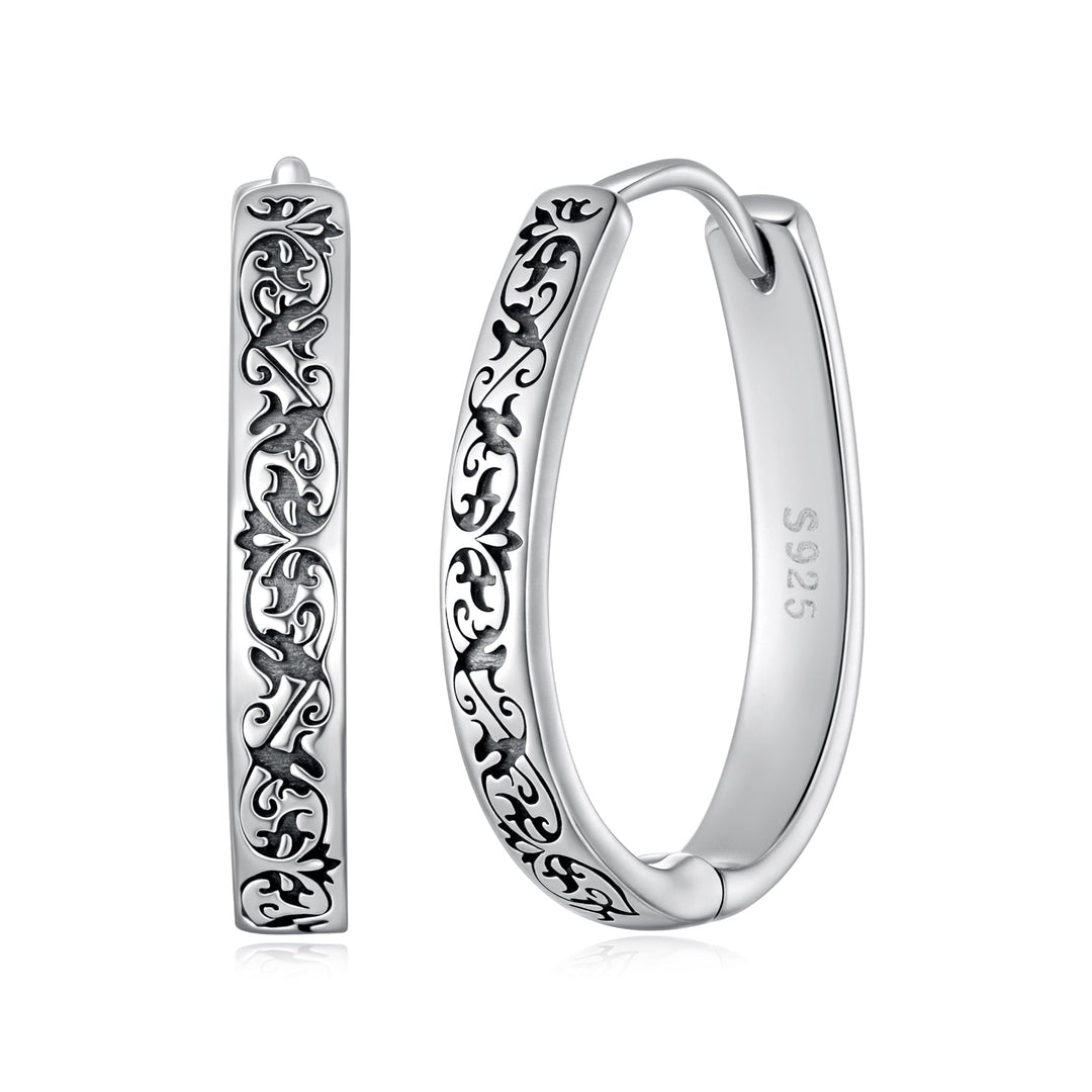 925 Sterling Silver Earrings for Women - 2.0*0.3cm, Inner Diameter 1.7cm, Oxidized Silver