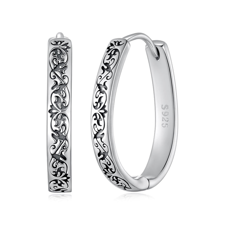 925 Sterling Silver Earrings for Women - 2.0*0.3cm, Inner Diameter 1.7cm, Oxidized Silver
