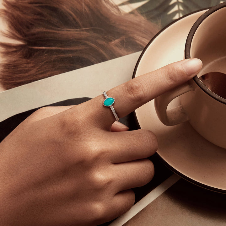 925 Sterling Silver &amp; White Gold Plated Amazonite Ring Size 6 for Women
