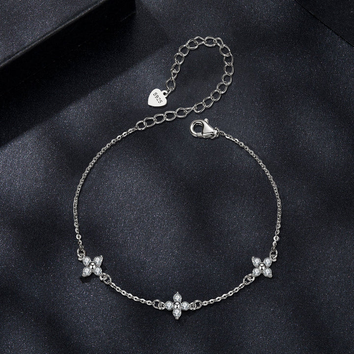 925 Sterling Silver &amp; Plated White Gold Moissanite Bracelet 15+6cm for Women