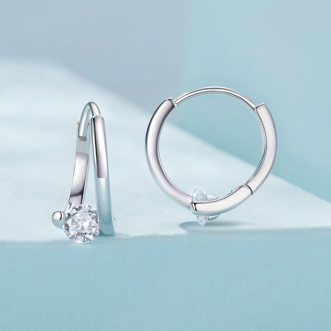 925 Sterling Silver Earrings with Pavé Setting CZ, Platinum Plated, 15x7mm for Women