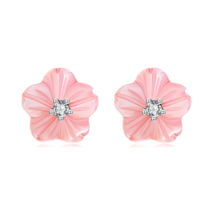 925 Sterling Silver Earrings with High-Quality Nacre and Pavé CZ, Oxidized Silver
