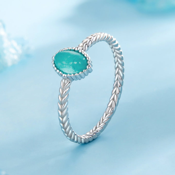 925 Sterling Silver &amp; White Gold Plated Amazonite Ring Size 6 for Women