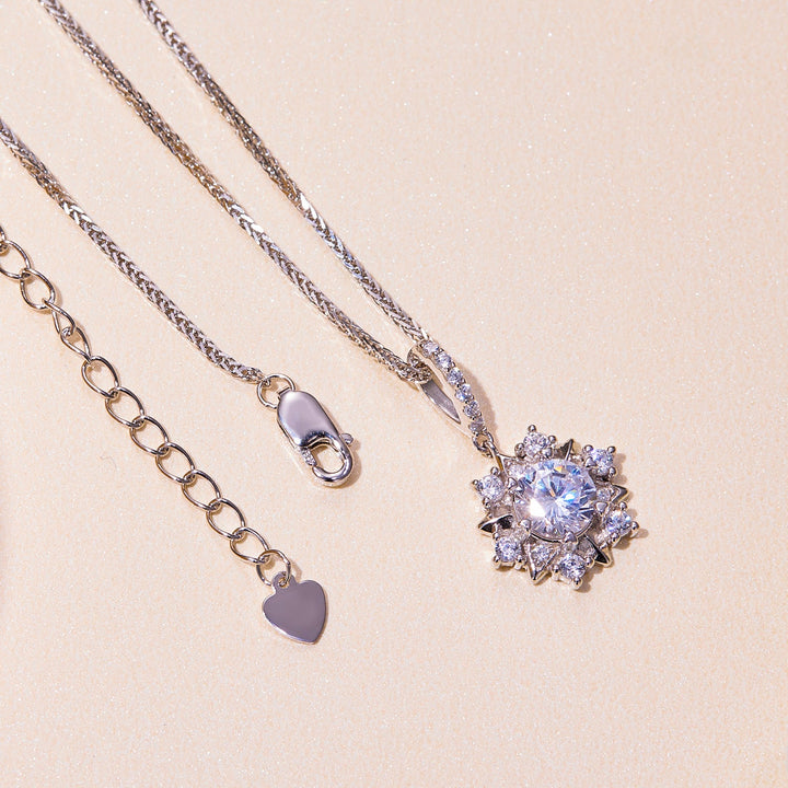 925 Sterling Silver Moissanite Necklace with Pavé Setting, 45cm, Platinum Plated, Women