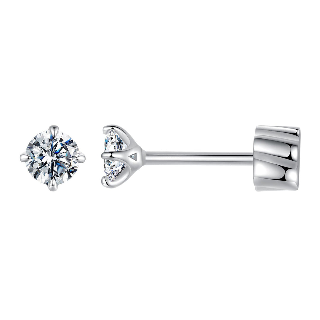 925 Sterling Silver Moissanite Stud Earrings for Women - 0.5ct, 0.6cm Size, White Gold Plated