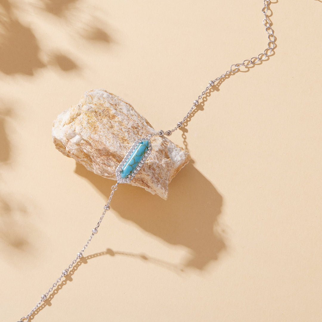 925 Sterling Silver White Gold Plated Bracelets with Synthetic Turquoise for Women