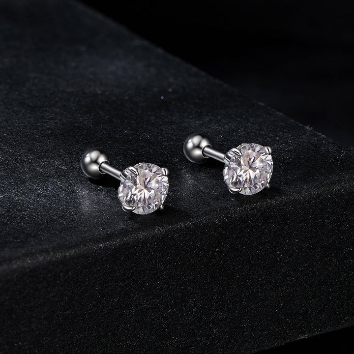 925 Sterling Silver 5mm Moissanite Earrings with White Gold Plating for Women