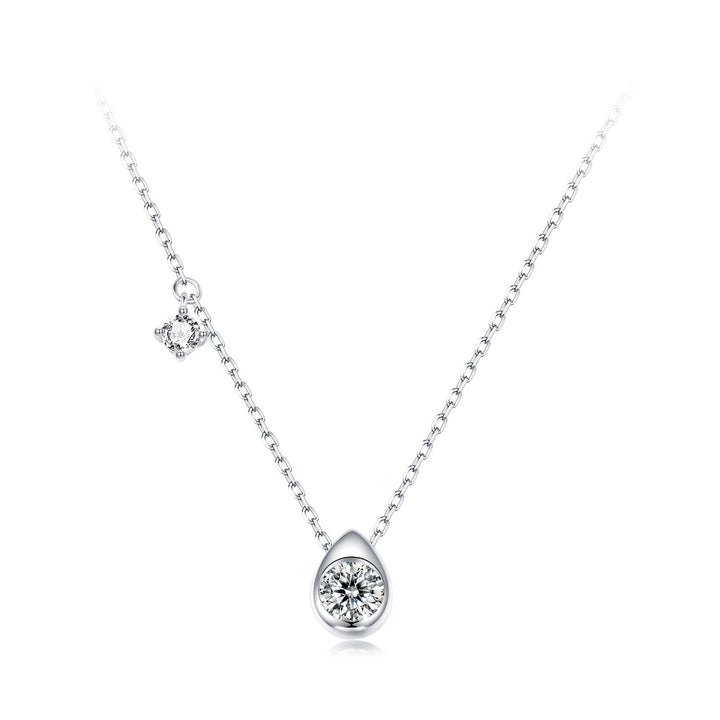 925 Sterling Silver + Moissanite Adjustable Necklace for Women - White Gold 0.5ct &amp; 0.1ct