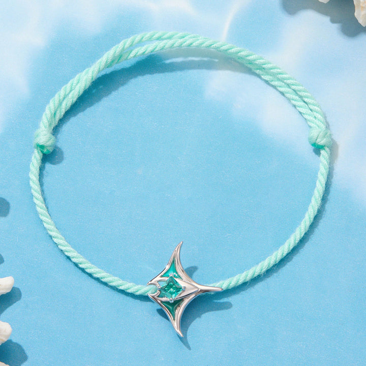 925 Sterling Silver Adjustable Bracelet with Enamel and Transparent Glass Pendant for Women