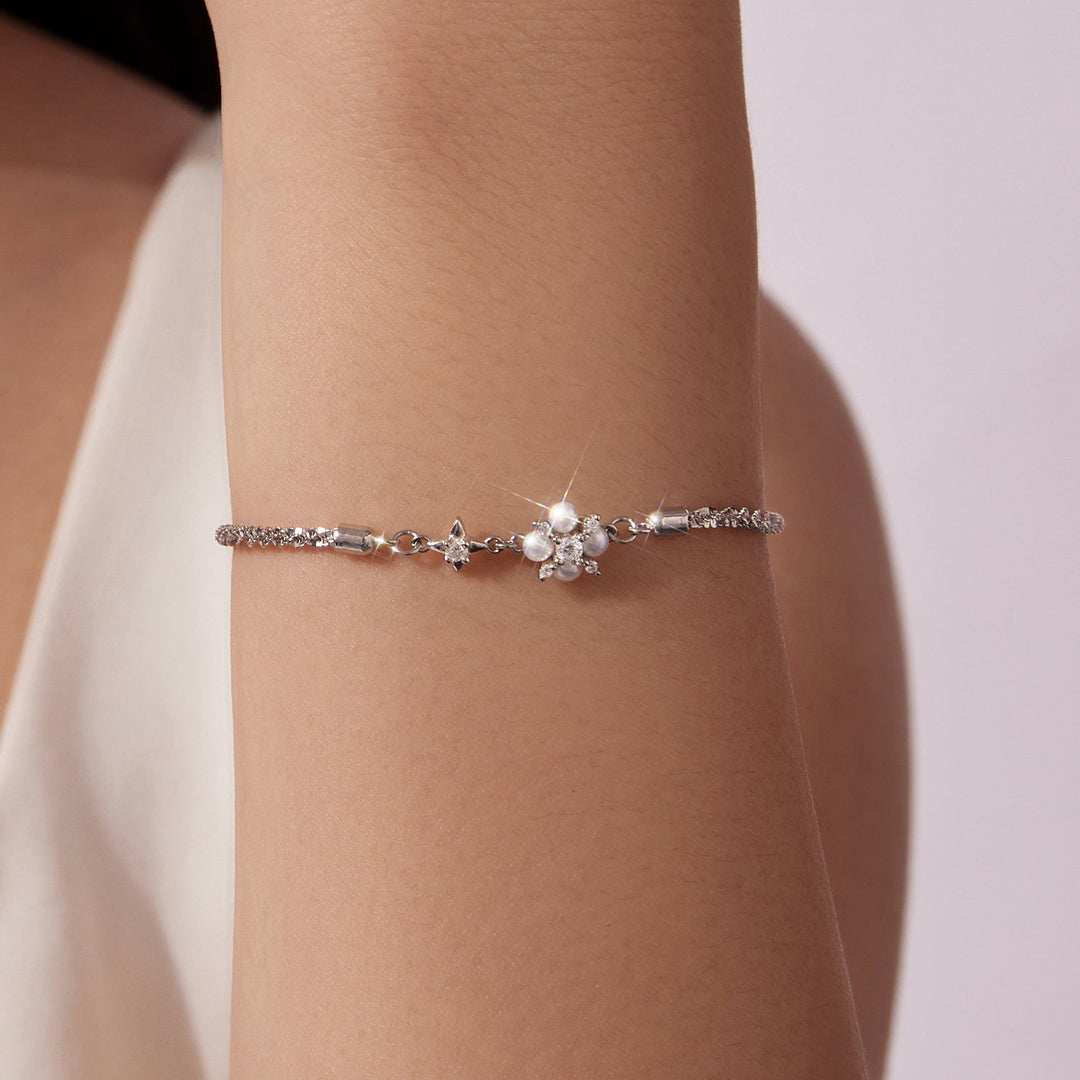 925 Sterling Silver Adjustable Moissanite &amp; Natural Pearl Bracelet for Women