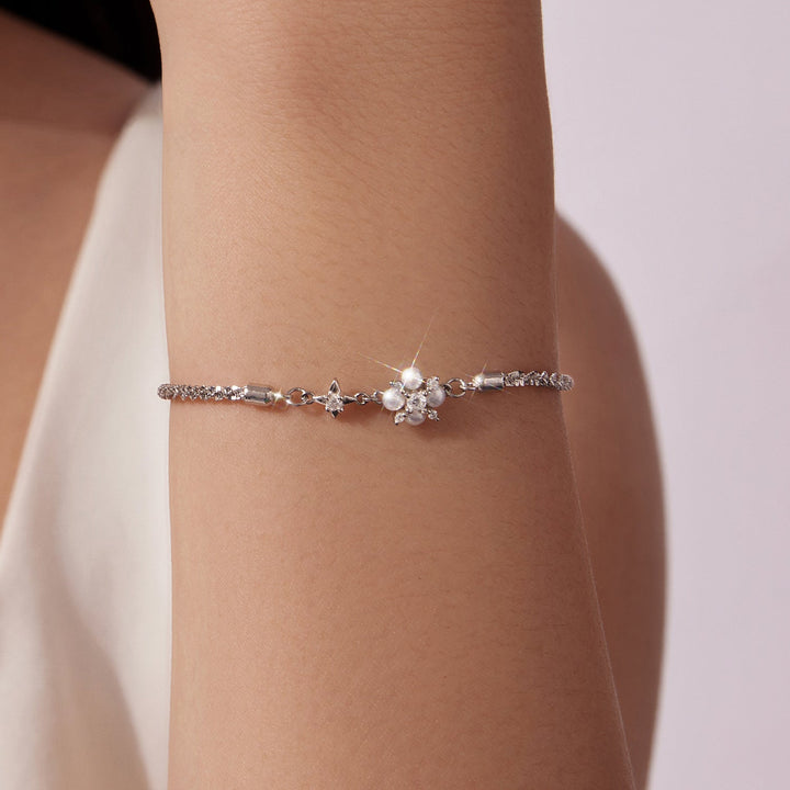 925 Sterling Silver Adjustable Moissanite &amp; Natural Pearl Bracelet for Women