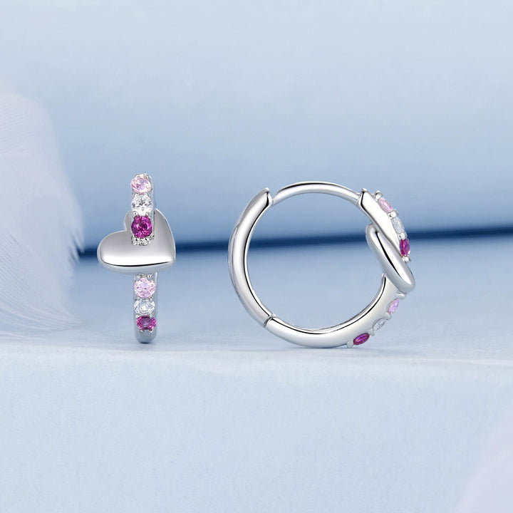 925 Sterling Silver Earrings with Pavé Setting CZ in White Gold, 1.2*0.6cm for Women