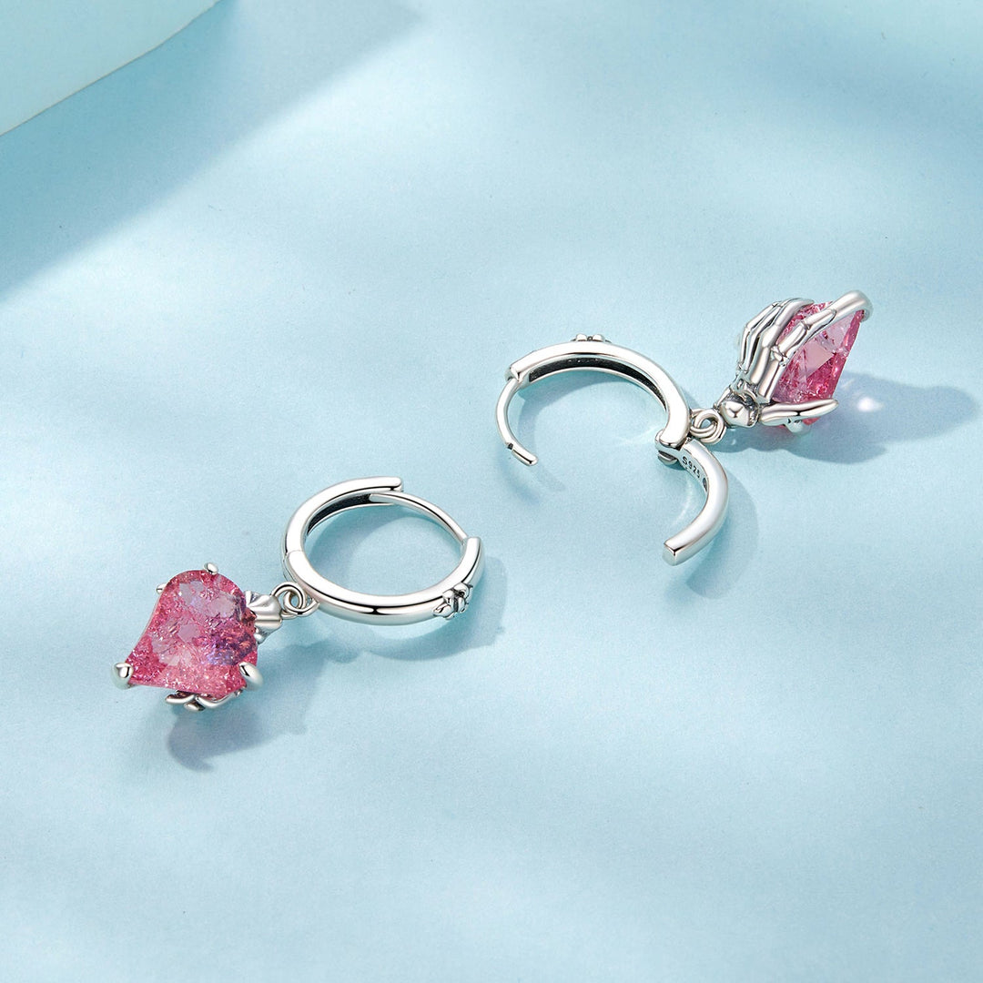 925 Sterling Silver Earrings with Transparent Glass, 28x9mm, Women&