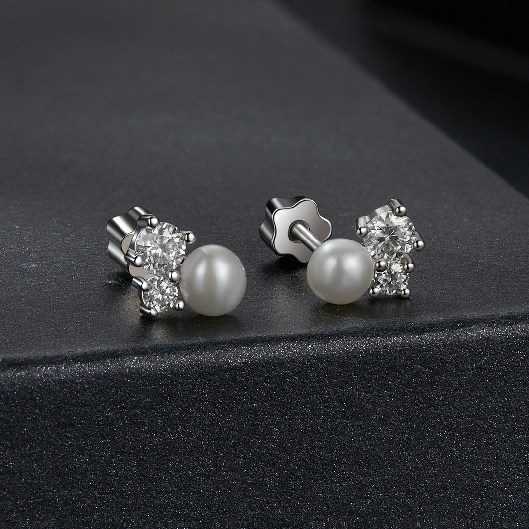 925 Sterling Silver 0.1 Carat Moissanite and Pearl Earrings for Women