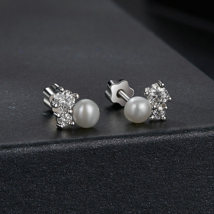 925 Sterling Silver 0.1 Carat Moissanite and Pearl Earrings for Women