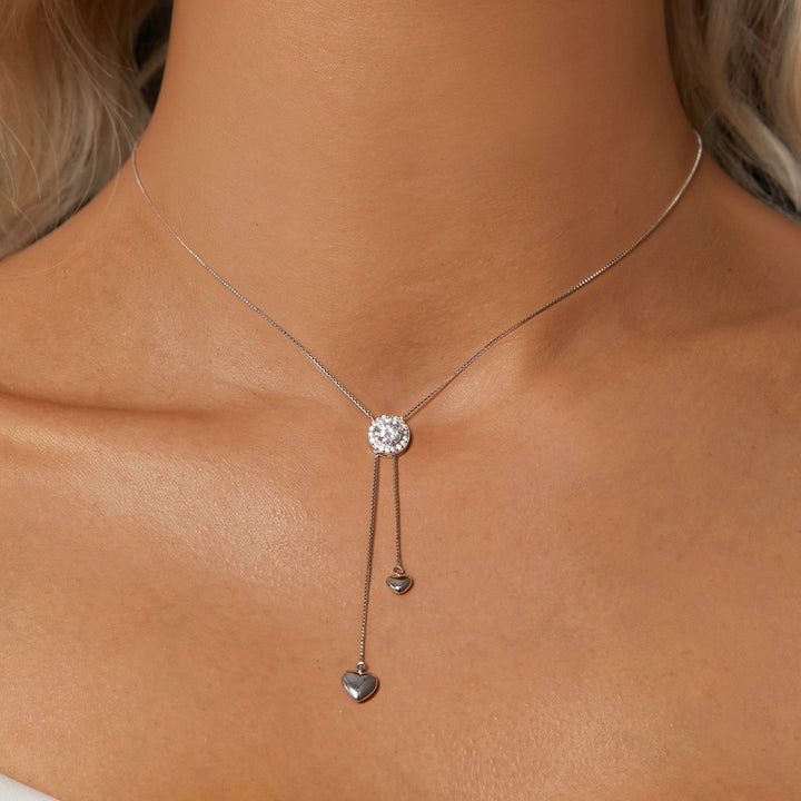 925 Sterling Silver 5mm Moissanite Necklace with Pavé Setting in White Gold, 450mm Length for Women