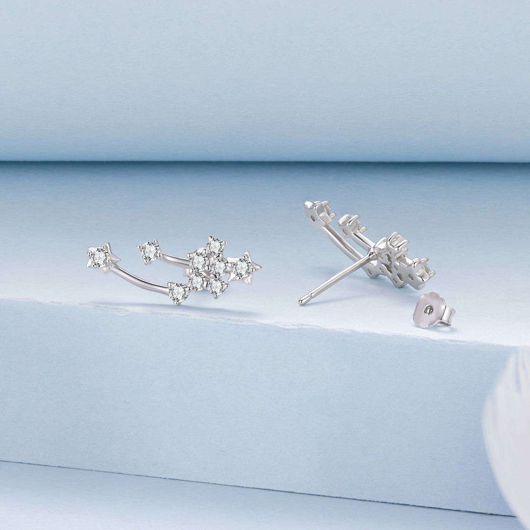 925 Sterling Silver &amp; Brass White Gold Plated Earrings with CZ for Women