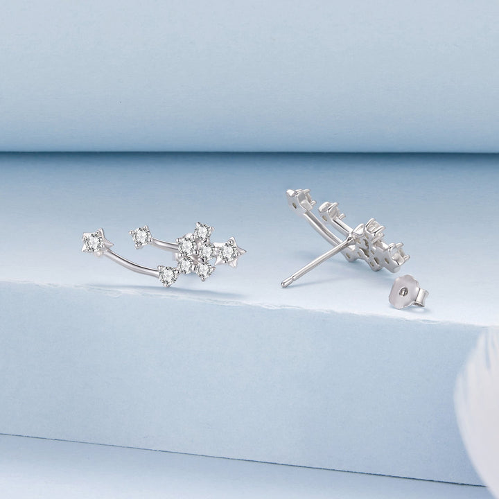 925 Sterling Silver &amp; Brass White Gold Plated Earrings with CZ for Women