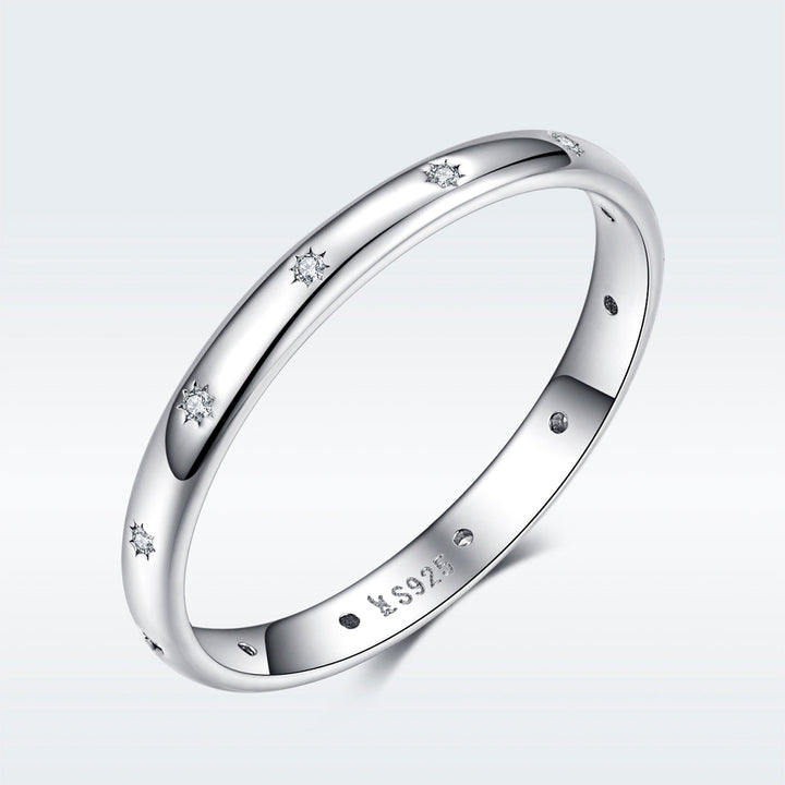 925 Sterling Silver Size 6.0 Plated Platinum Pavé Setting CZ Ring for Women