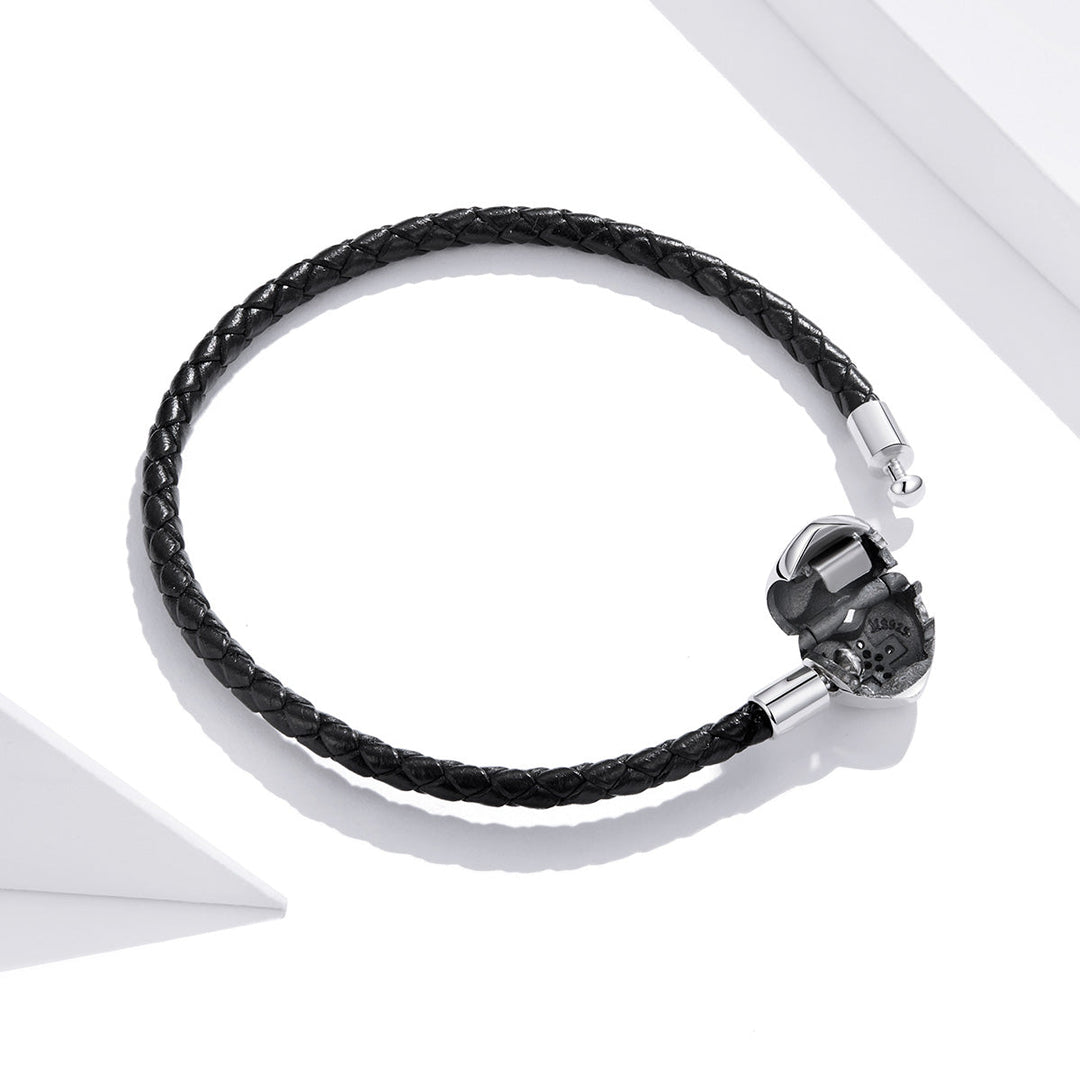 925 Sterling Silver Leather 17cm Bracelet with Oxidized CZ for Women