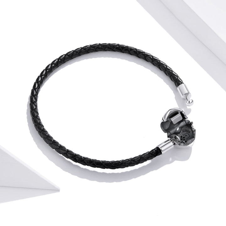925 Sterling Silver Leather 17cm Bracelet with Oxidized CZ for Women