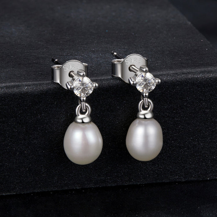 925 Sterling Silver Moissanite 0.10 Carat Earrings with Freshwater Pearl for Women