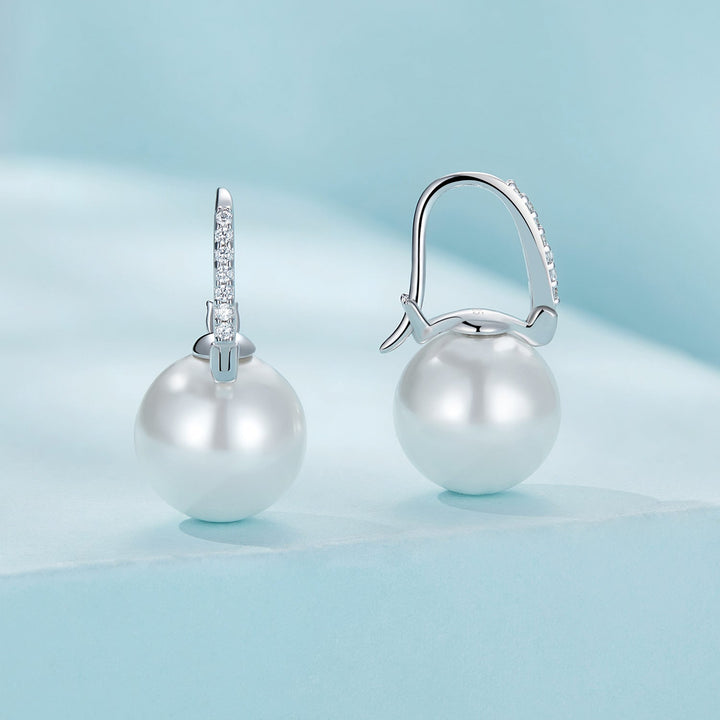 925 Sterling Silver Earrings with Quality Shell Pearl and CZ, 21*11mm, for Women