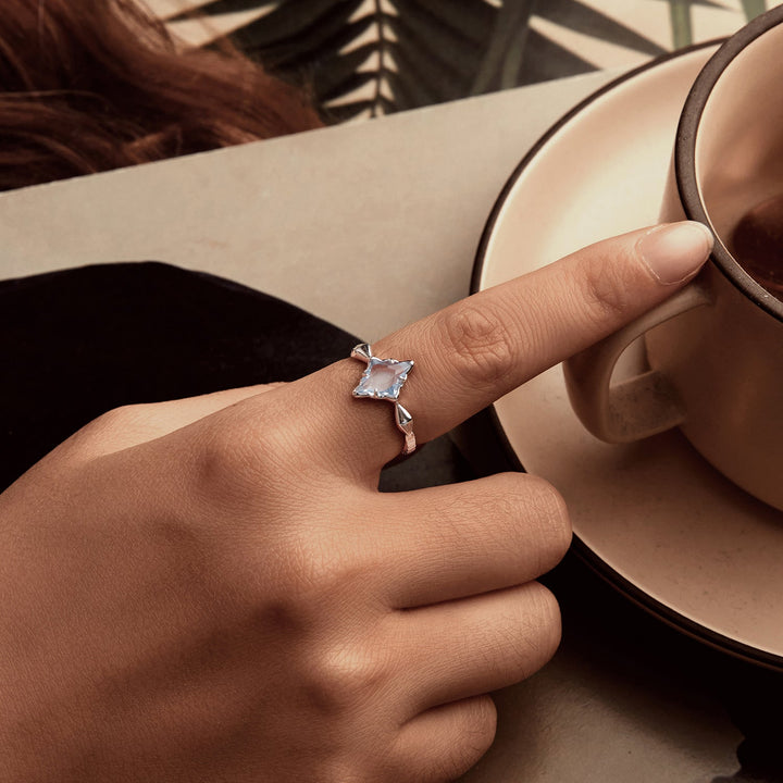 925 Sterling Silver White Gold Plated 1.2x0.9cm Pendant Ring Size 6.0 for Women