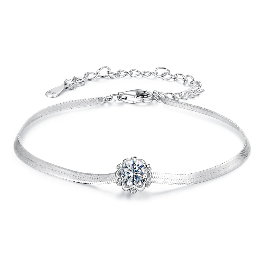 925 Sterling Silver Moissanite 0.50 Carat Bracelet with Pavé Setting and White Gold Plating for Women