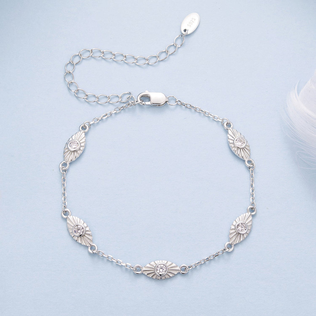 925 Sterling Silver White Gold Plated Bracelet with CZ Pendants for Women