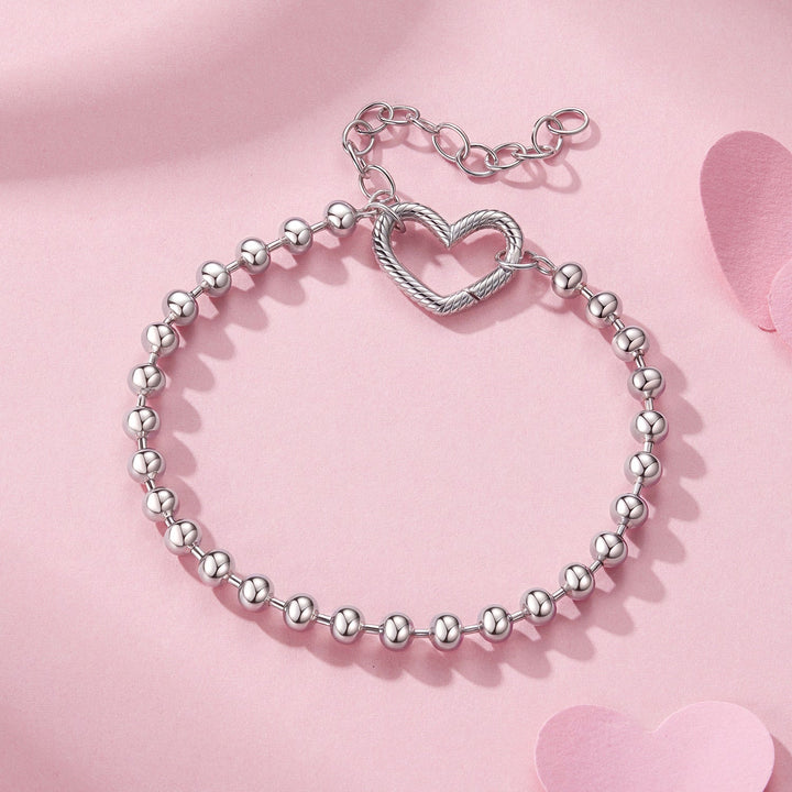 925 Sterling Silver 16+5cm White Gold Plated Heart Bracelet for Women